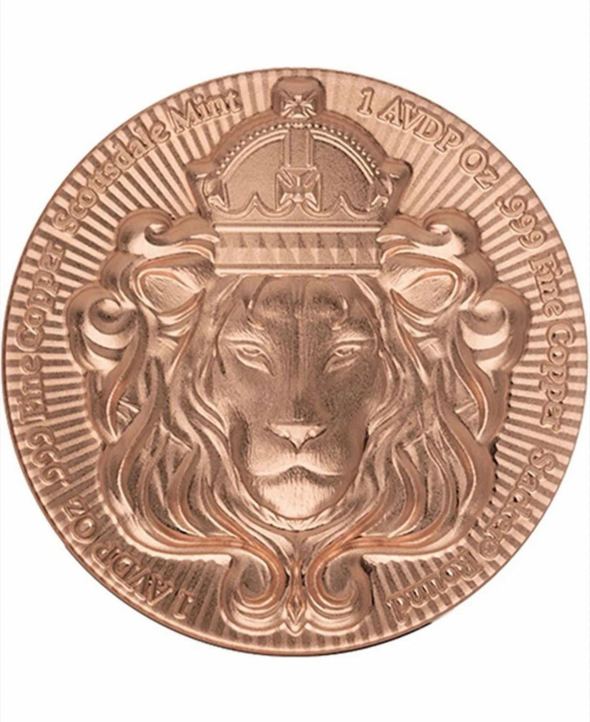 Scottsdale Mint Lion Stacker 1 oz Pure Copper Round – .999 Fine AVDP Interlocking Bullion Coin - MMmetalsandmore