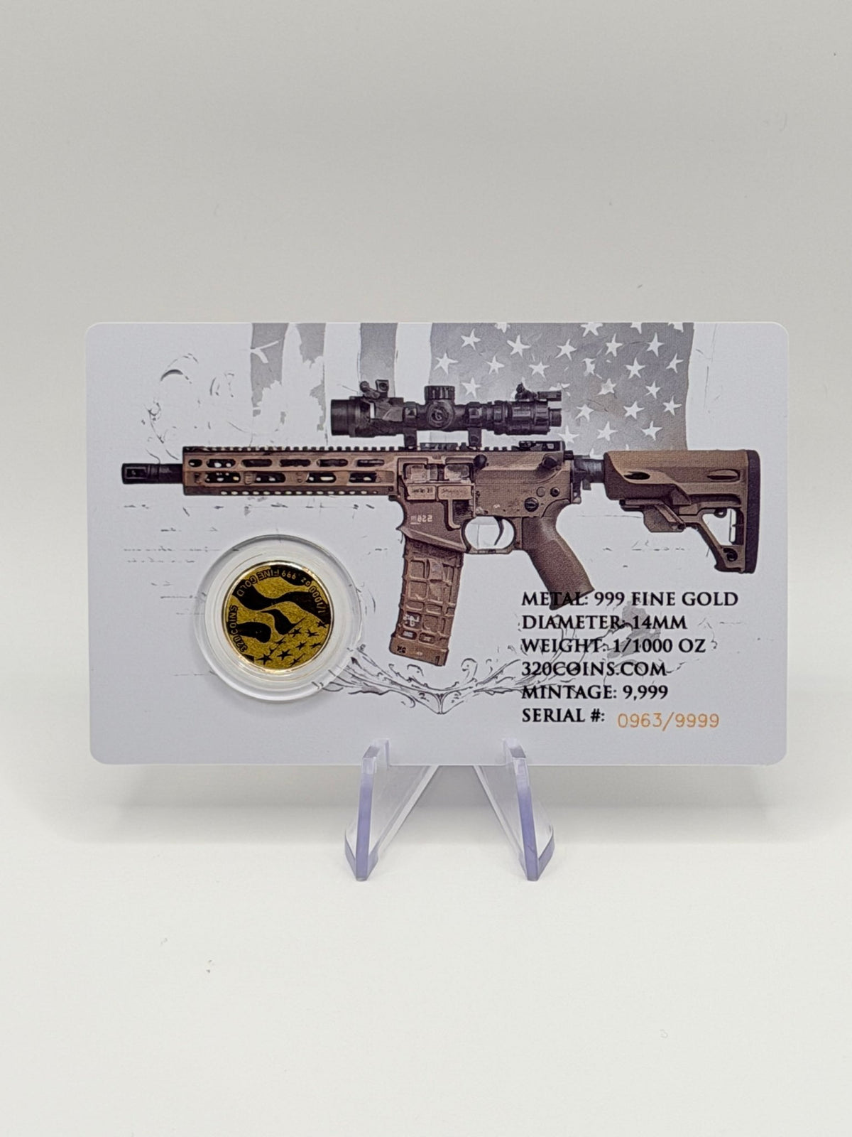 AR-15 Rifle Tribute 1/1000 oz .999 Fine Gold Coin in Assay Card - MMmetalsandmore