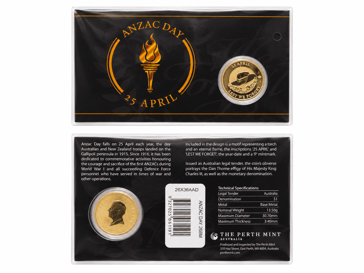 Australia 2024 $1 ANZAC Day Coin in Card – Perth Mint Uncirculated Edition - MMmetalsandmore