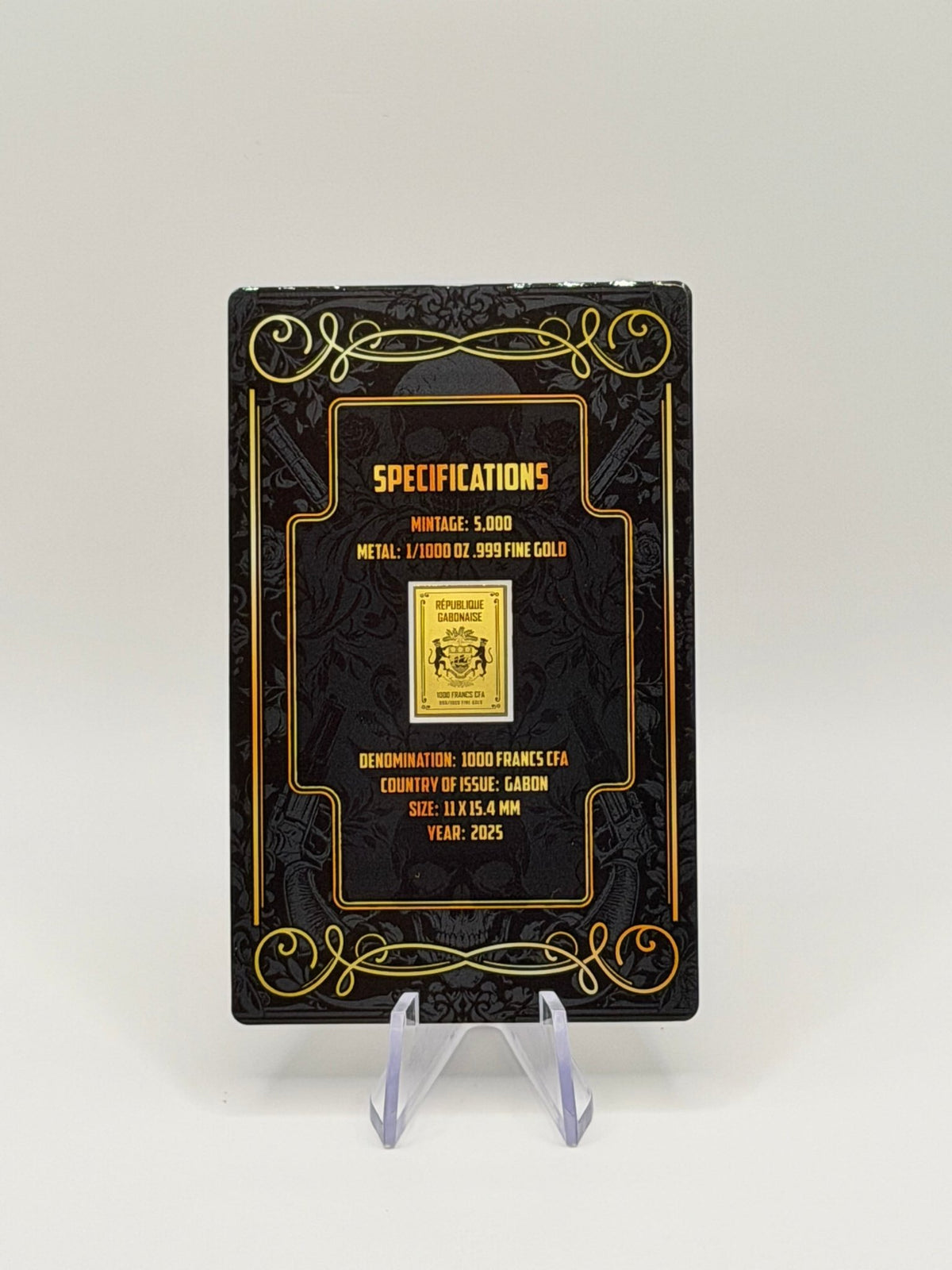 2025 Gabon 1000 Francs CFA 1/1000 oz .999 Fine Gold Bar (Limited Mintage 5,000) - MMmetalsandmore