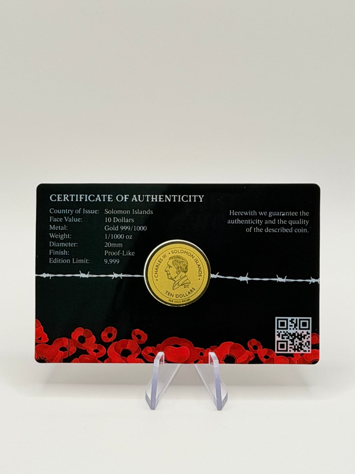 Solomon Islands Remembrance Day 1/1000 oz .999 Pure Gold Coin - King Charles III $10 - MMmetalsandmore
