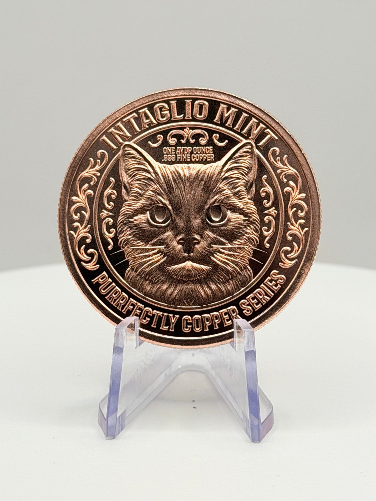 Intaglio Mint Purrfectly Copper Series - 1 oz .999 Fine Copper Cat Round - MMmetalsandmore
