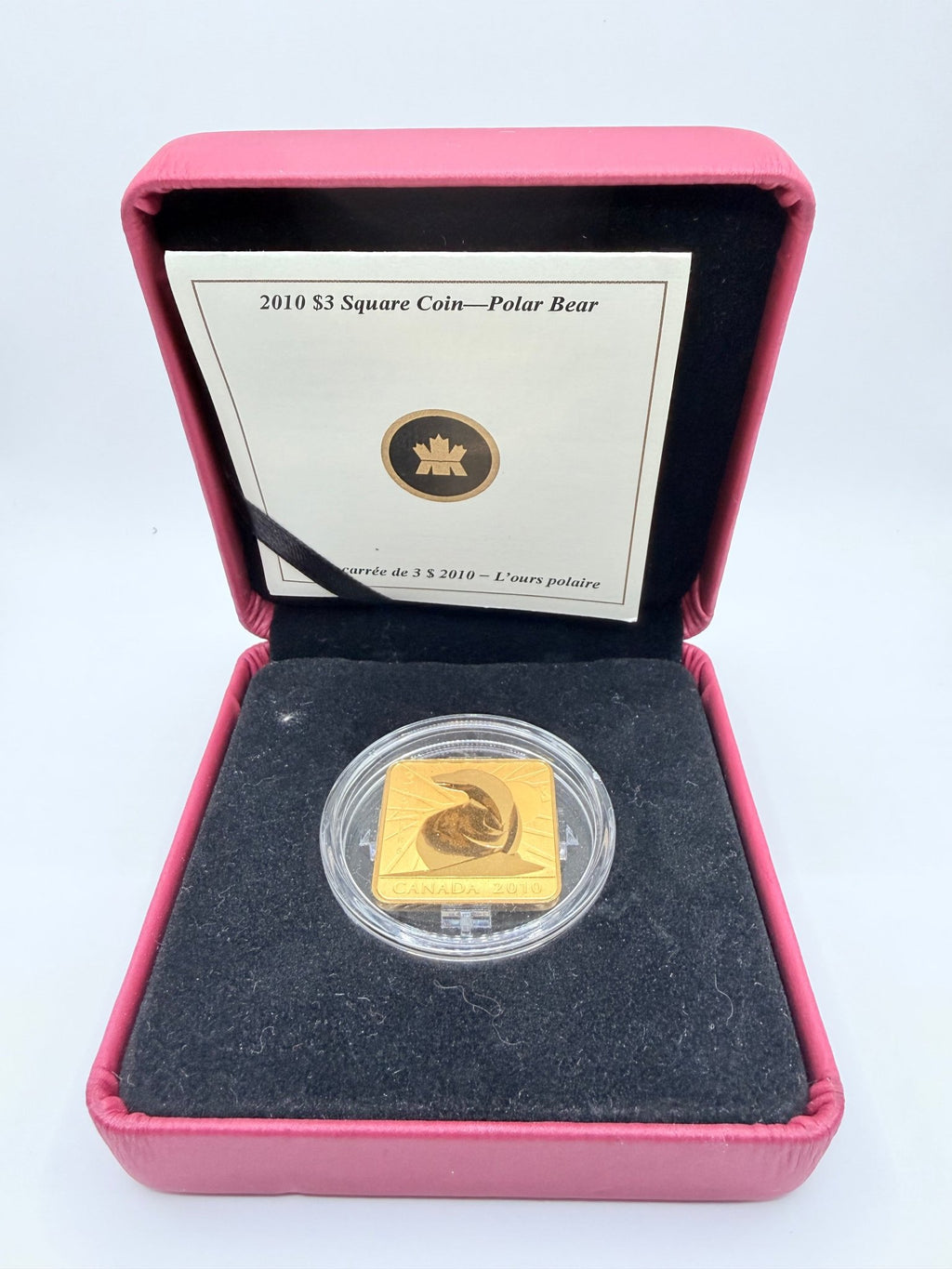 2010 Canada $3 Wildlife Conservation Series: Polar Bear Gold-Plated Sterling Silver Square Coin (Box & COA) - MMmetalsandmore