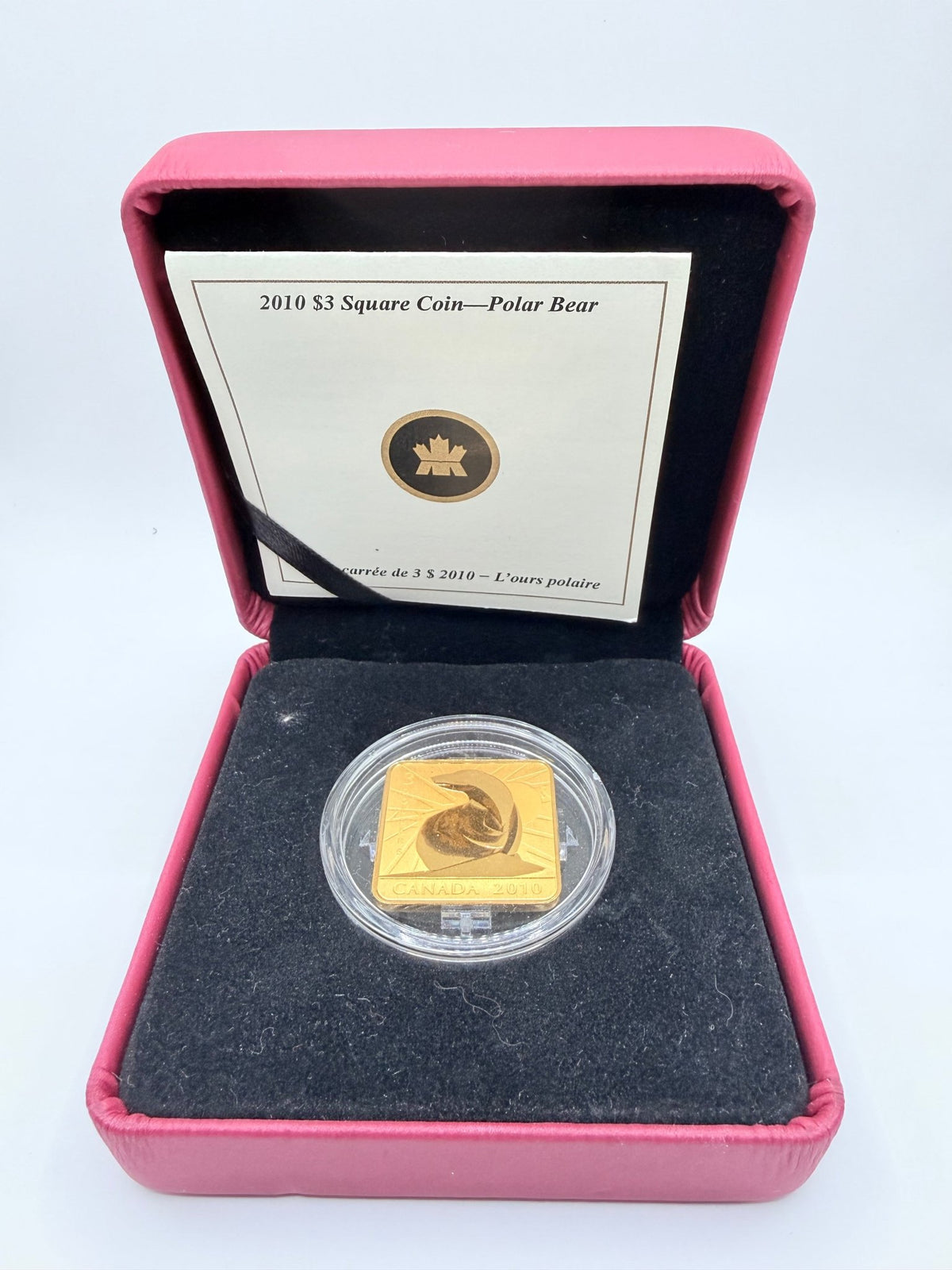 2010 Canada $3 Wildlife Conservation Series: Polar Bear Gold-Plated Sterling Silver Square Coin (Box & COA) - MMmetalsandmore