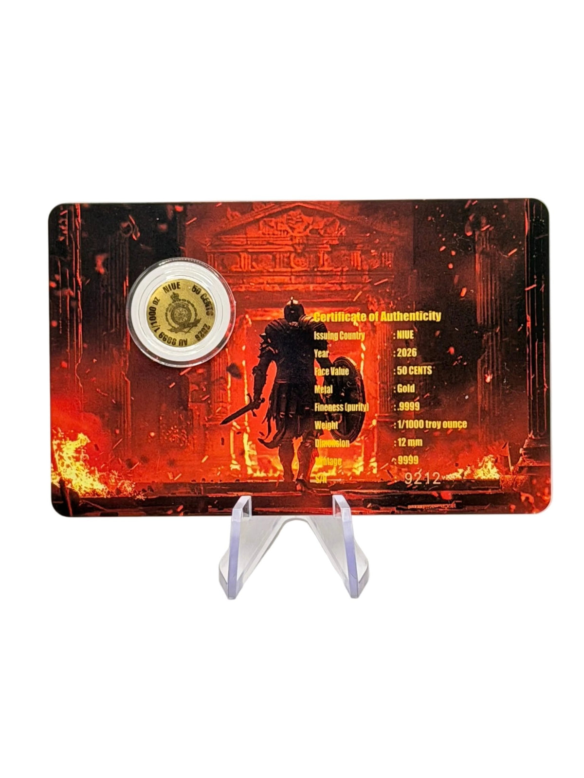 2026 Niue Ares God of War 1/1000 oz .9999 Fine Gold Coin in Assay Card - MMmetalsandmore