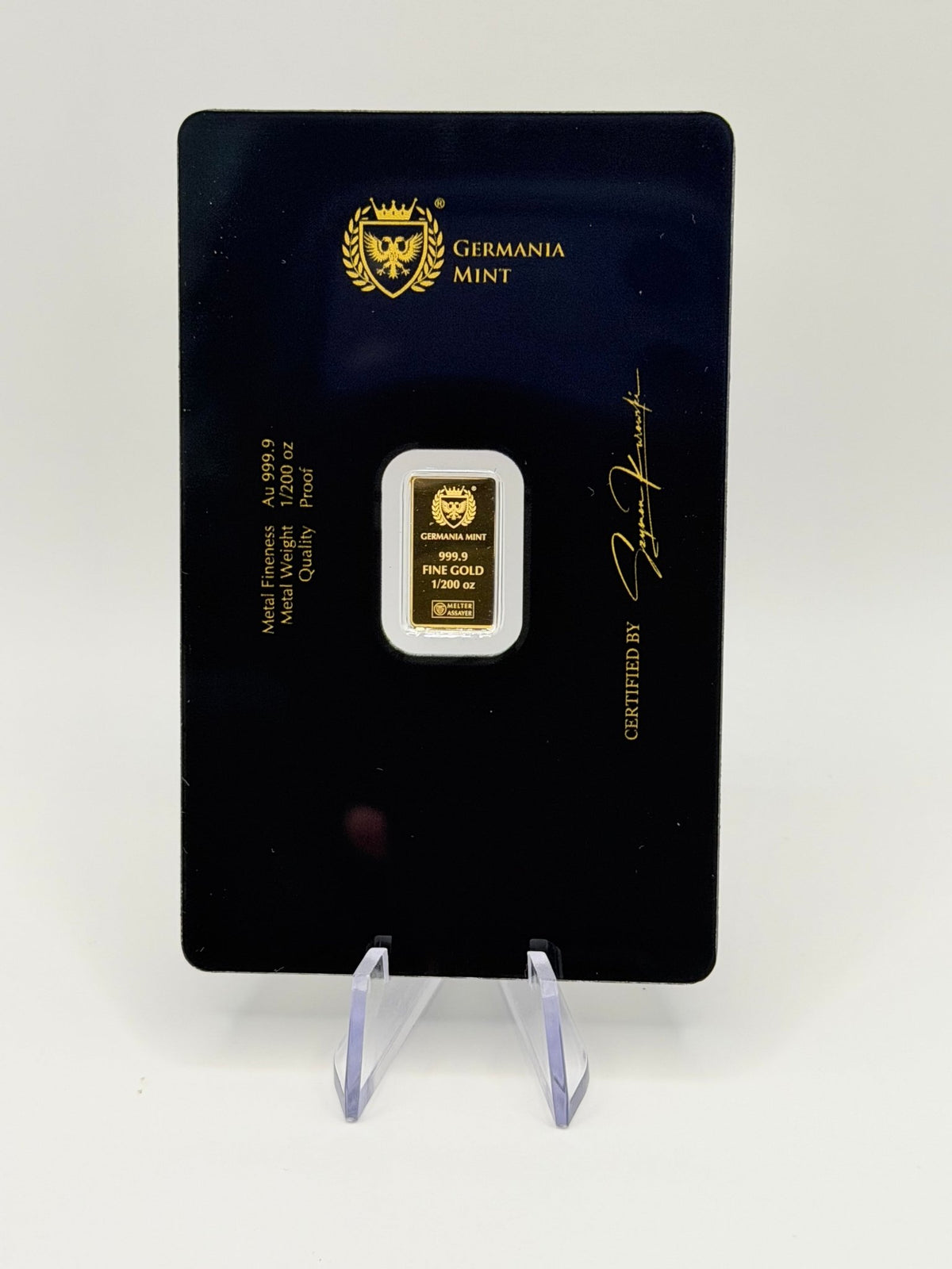 Germania Mint 1/200 oz .9999 Pure Gold Minted Bar (Proof Finish in Assay) - MMmetalsandmore
