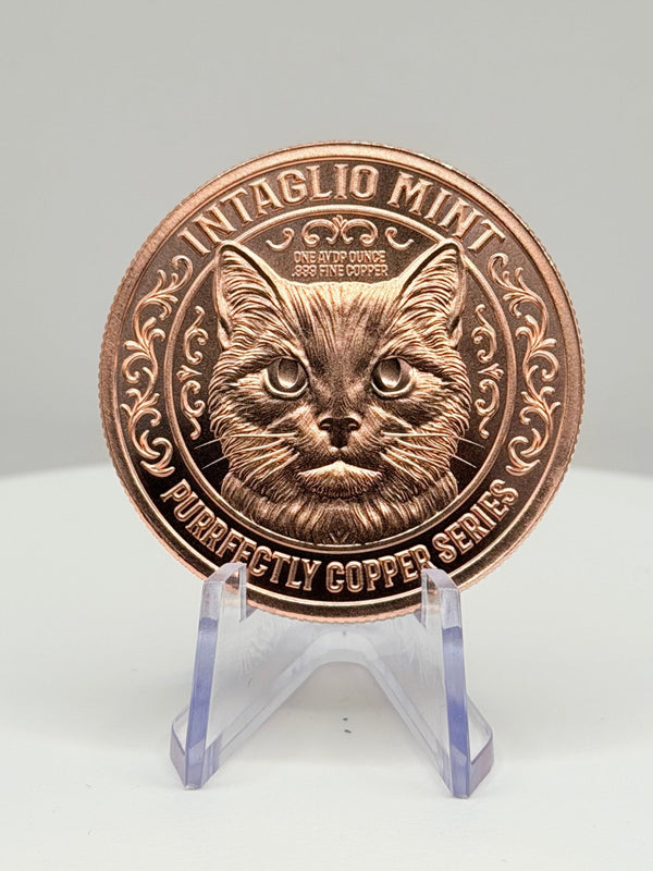 Intaglio Mint Purrfectly Copper Series - 1 oz .999 Fine Copper Cat Round - MMmetalsandmore