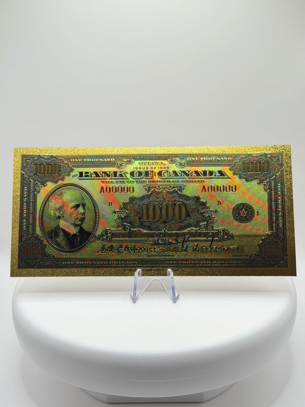 Lot of Bank of Canada One Dollar Gold Foil Note Replica, Vintage Canadian Currency Decor, 24K Plated Novelty Banknote Gift - MMmetalsandmore