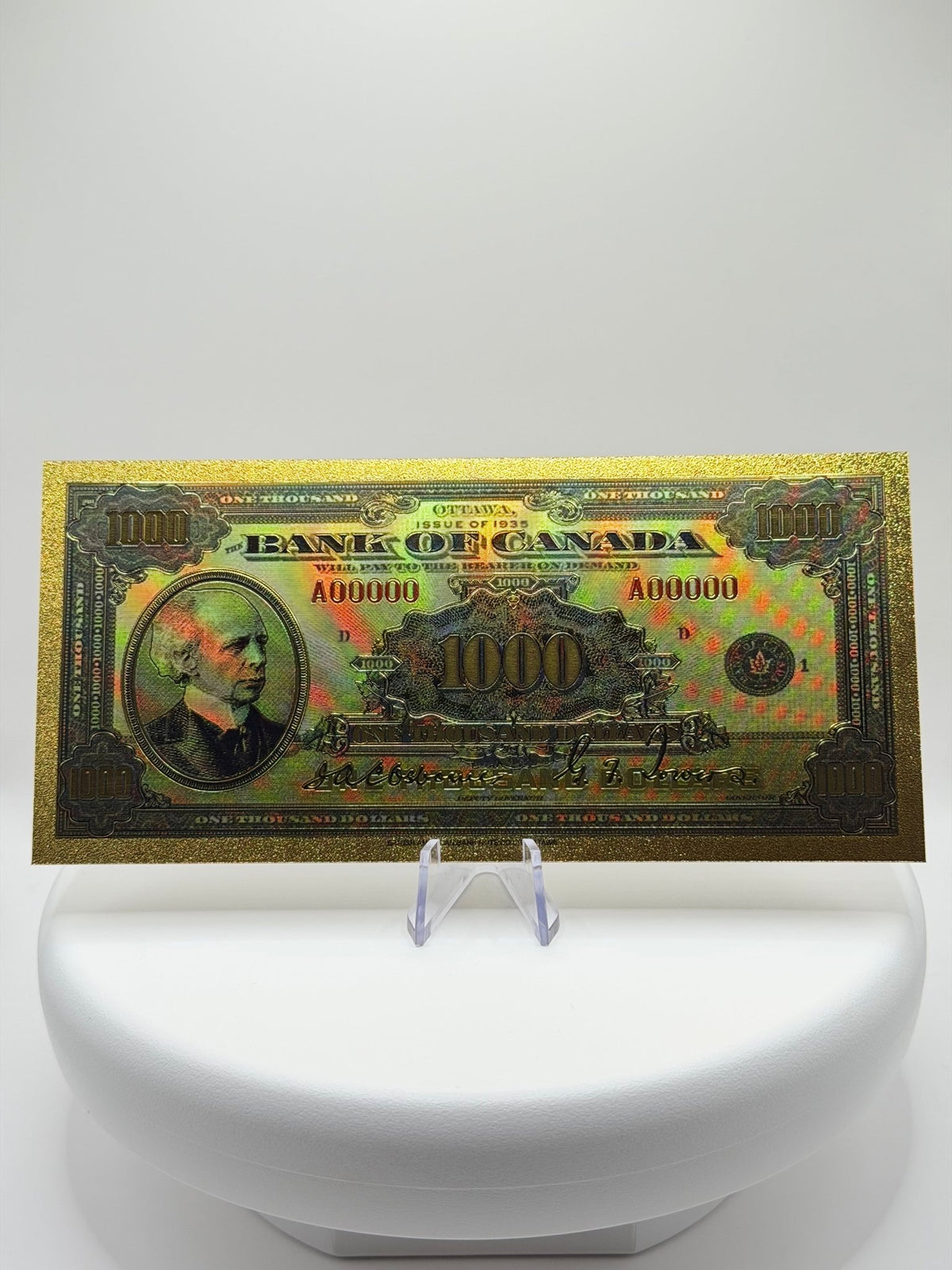 Lot of Bank of Canada One Dollar Gold Foil Note Replica, Vintage Canadian Currency Decor, 24K Plated Novelty Banknote Gift - MMmetalsandmore