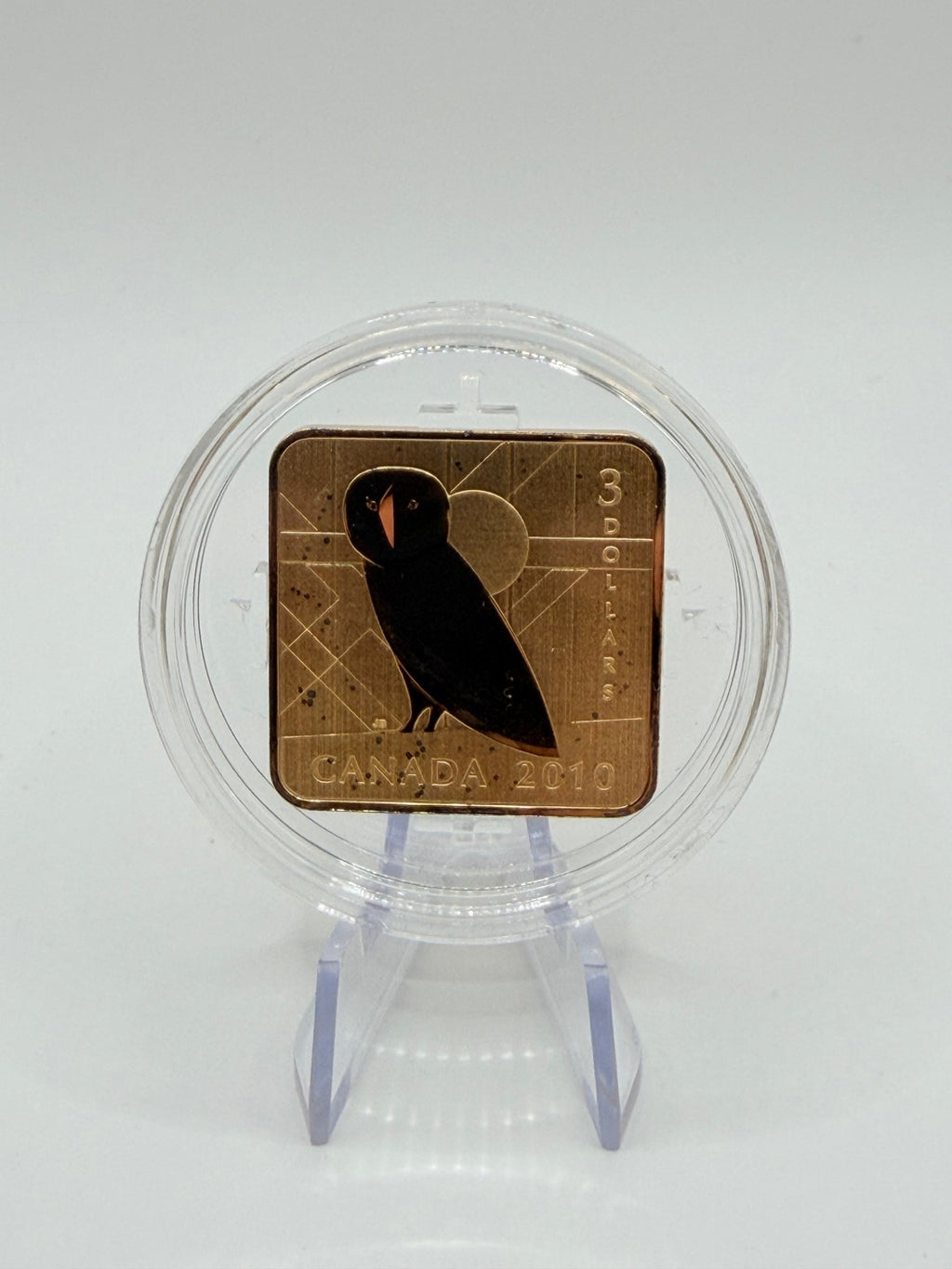2010 Canada $3 Wildlife Conservation Series: Barn Owl Gold-Plated Sterling Silver Square Coin (Box & COA) - MMmetalsandmore