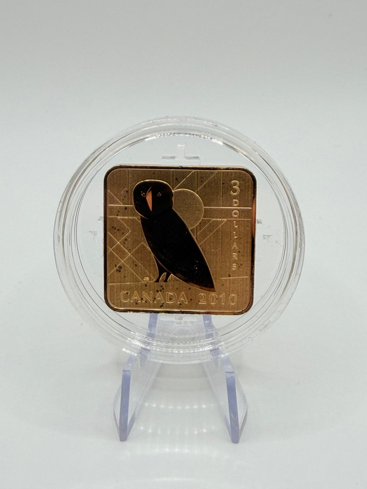 2010 Canada $3 Wildlife Conservation Series: Barn Owl Gold-Plated Sterling Silver Square Coin (Box & COA) - MMmetalsandmore