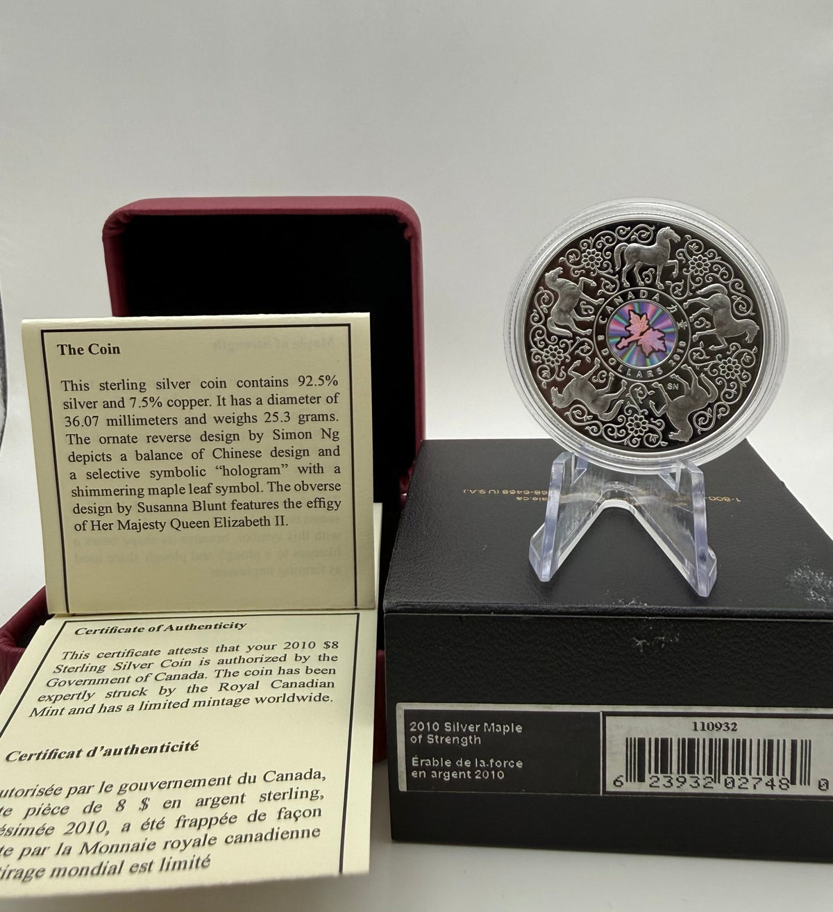 2010 Canada $8 Maple of Strength Sterling Silver Proof & Hologram Coin (Box & COA) - MMmetalsandmore