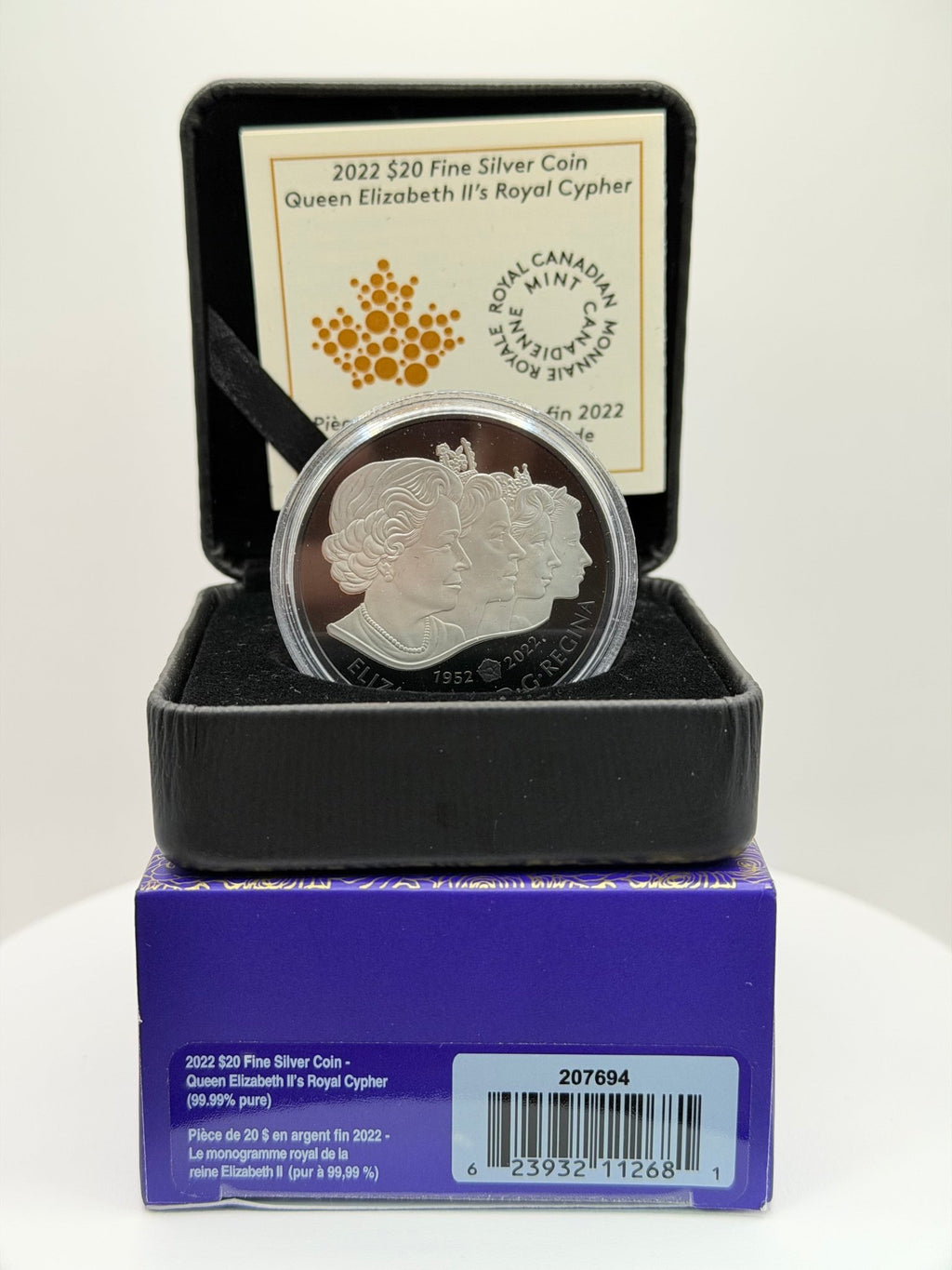 2022 Canada $20 Queen Elizabeth II’s Royal Cypher 1 oz Pure Silver Coin (Black Rhodium Plated) - MMmetalsandmore