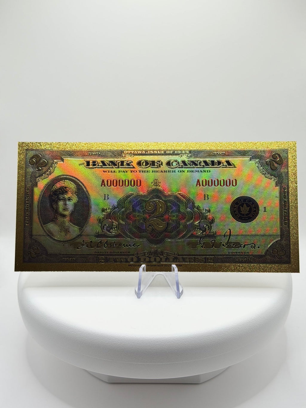 Lot of Bank of Canada One Dollar Gold Foil Note Replica, Vintage Canadian Currency Decor, 24K Plated Novelty Banknote Gift - MMmetalsandmore
