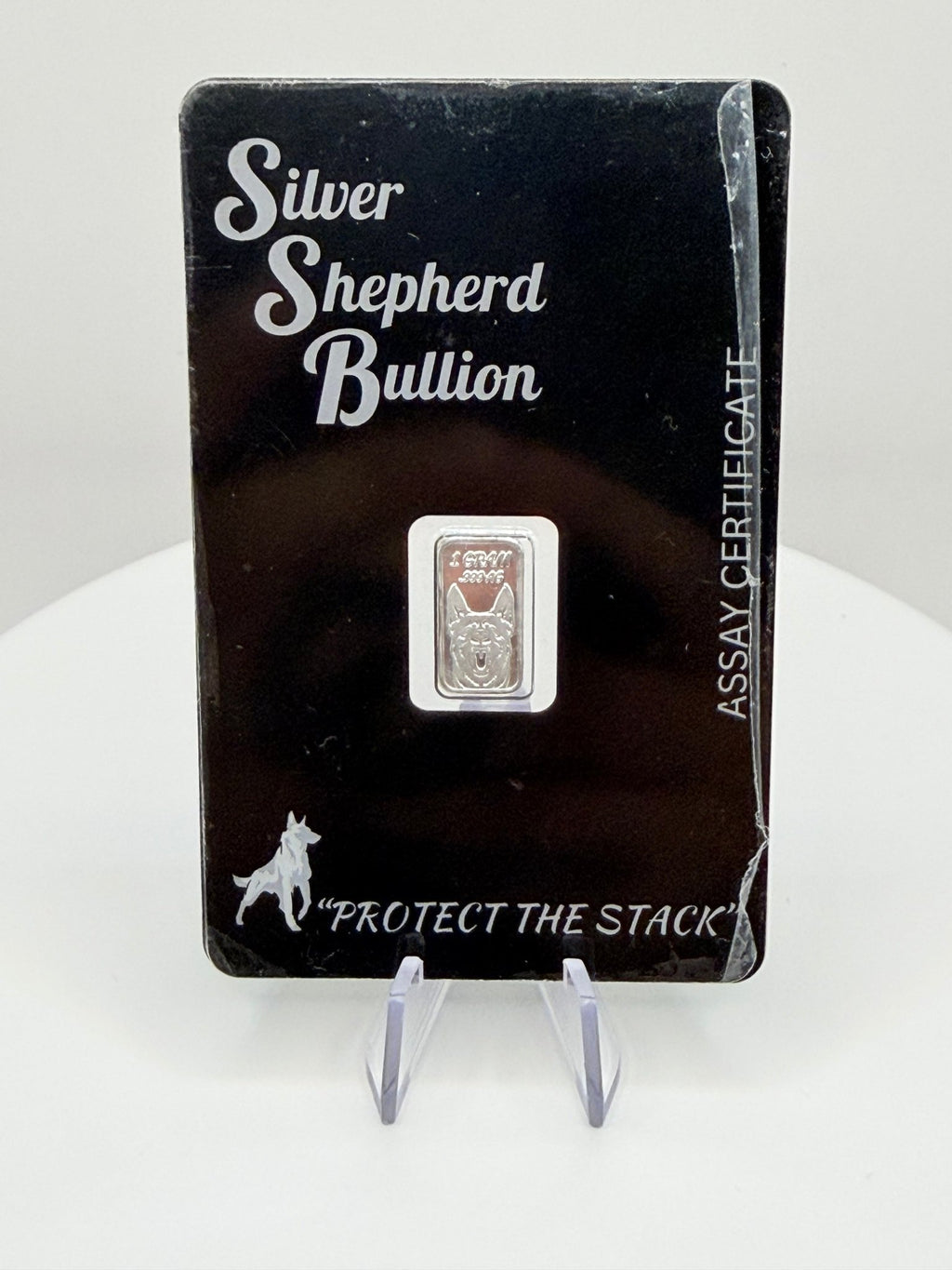 Silver Shepherd Bullion 1g Fine Silver Bar German Shepherd Dog Collectible - MMmetalsandmore