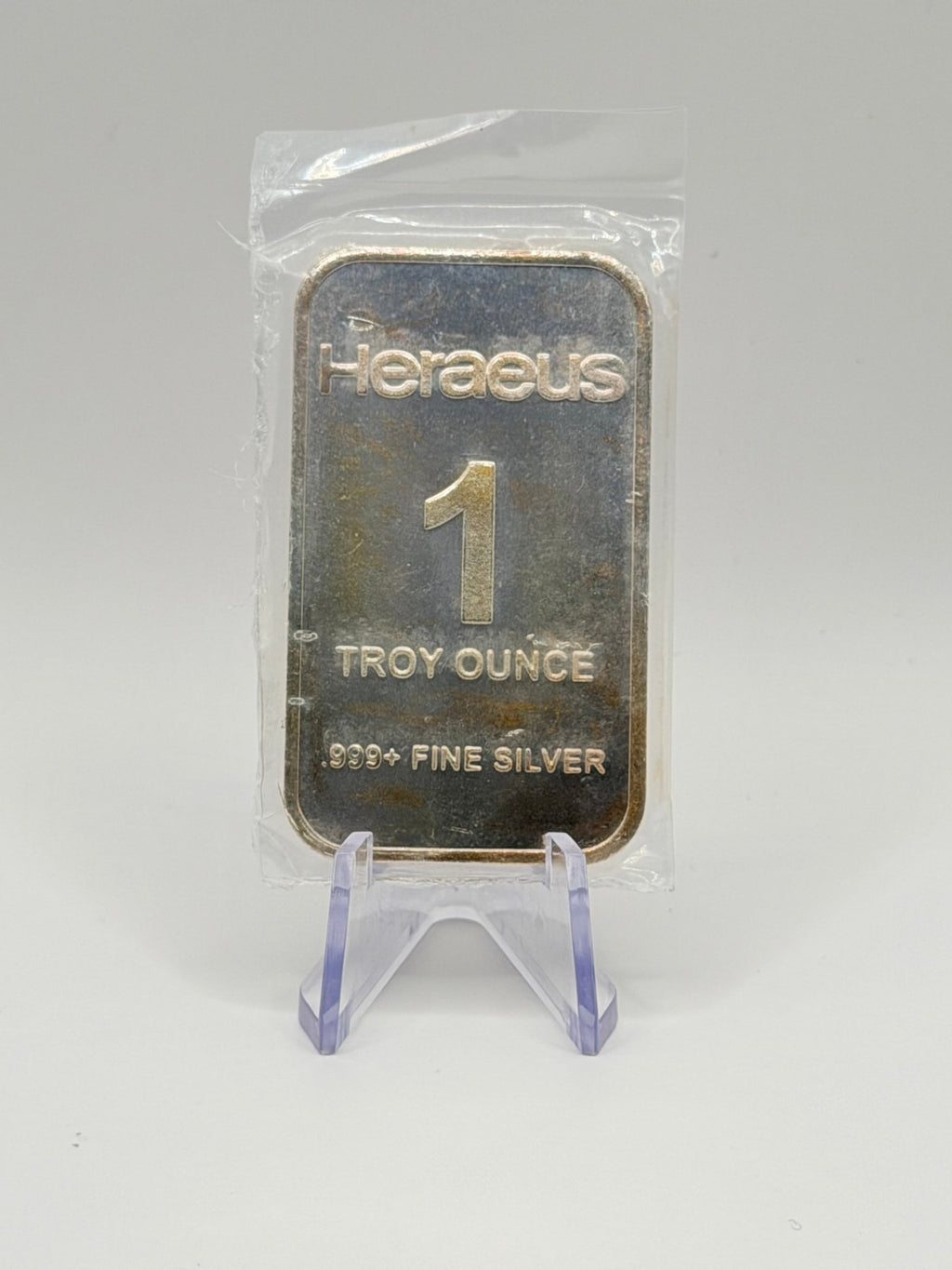 Vintage Heraeus 1 oz Fine Silver Bar .999+ Pure (Original Toned Finish) - MMmetalsandmore
