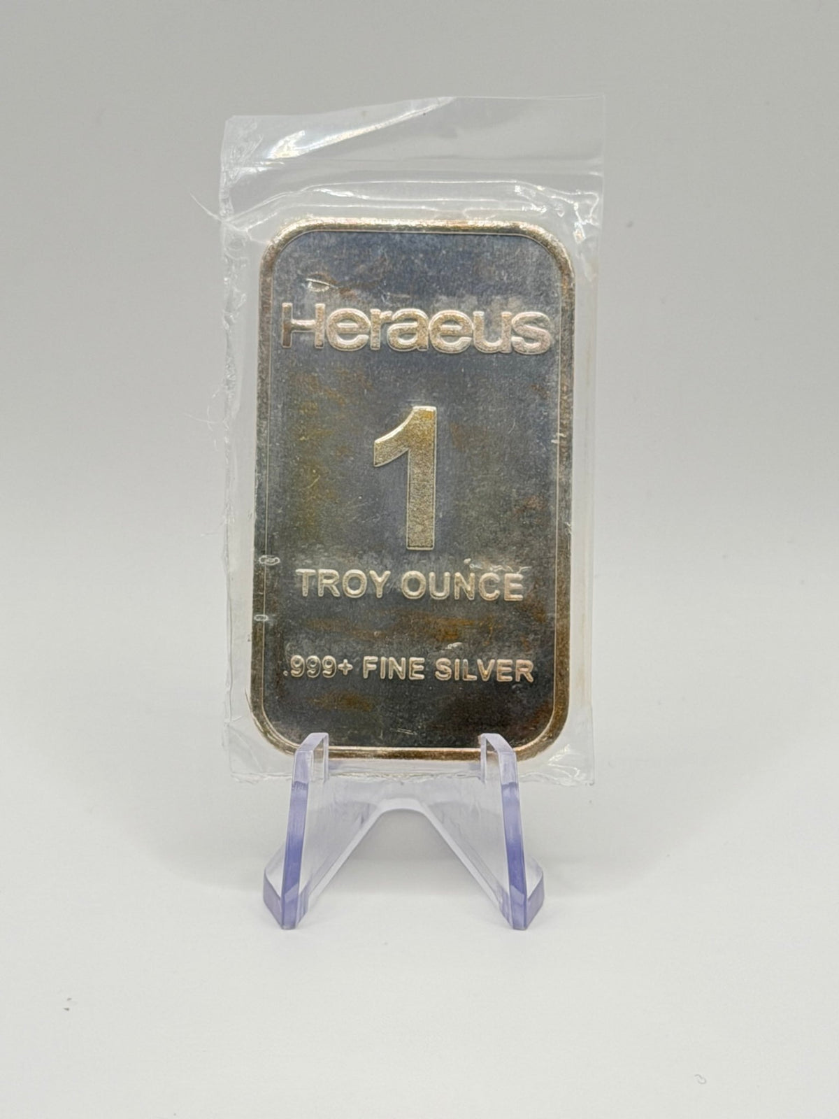 Vintage Heraeus 1 oz Fine Silver Bar .999+ Pure (Original Toned Finish) - MMmetalsandmore