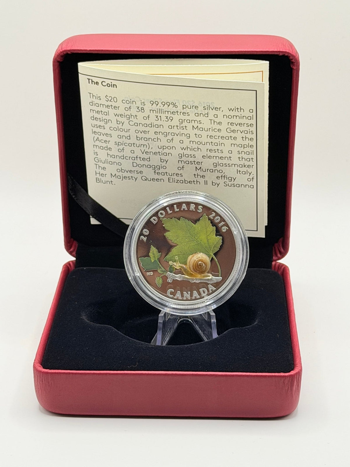 2016 Canada $20 Little Creatures Venetian Glass Snail Silver Coin - MMmetalsandmore