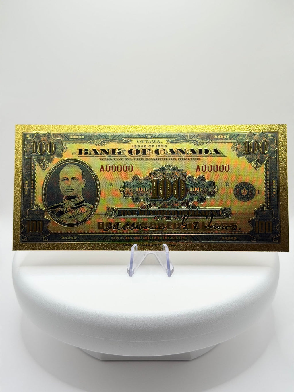 Lot of Bank of Canada One Dollar Gold Foil Note Replica, Vintage Canadian Currency Decor, 24K Plated Novelty Banknote Gift - MMmetalsandmore