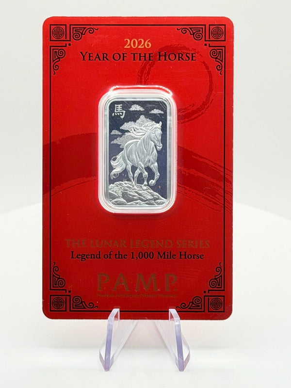 2026 10 Gram Silver Bar PAMP Suisse Lunar Legends (Year of the Horse) with sleeve cover - MMmetalsandmore