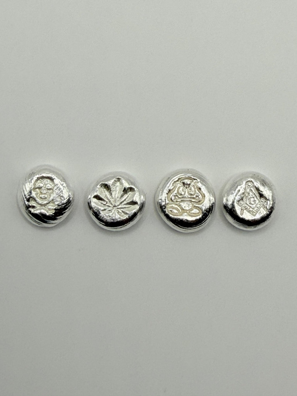 Hand-Poured .999 Fine Silver 1 Gram Art Buttons – 4-Piece Custom Stamped Set - MMmetalsandmore