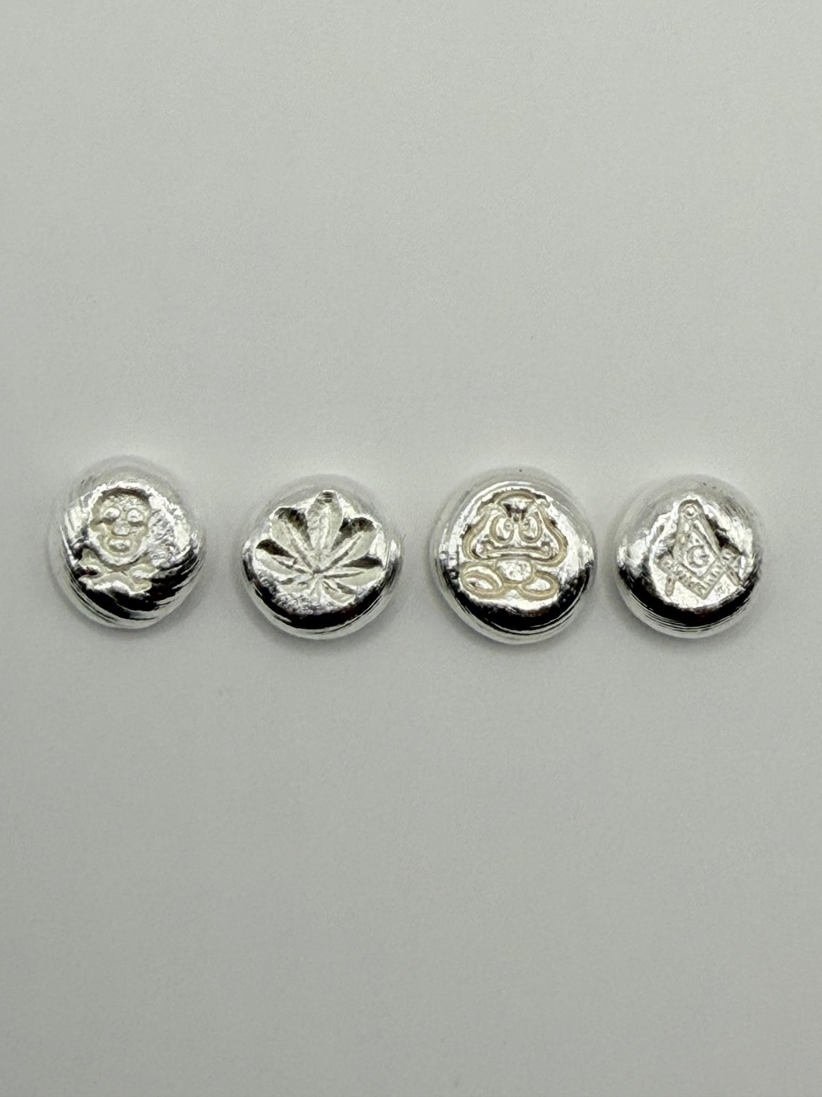Hand-Poured .999 Fine Silver 1 Gram Art Buttons – 4-Piece Custom Stamped Set - MMmetalsandmore