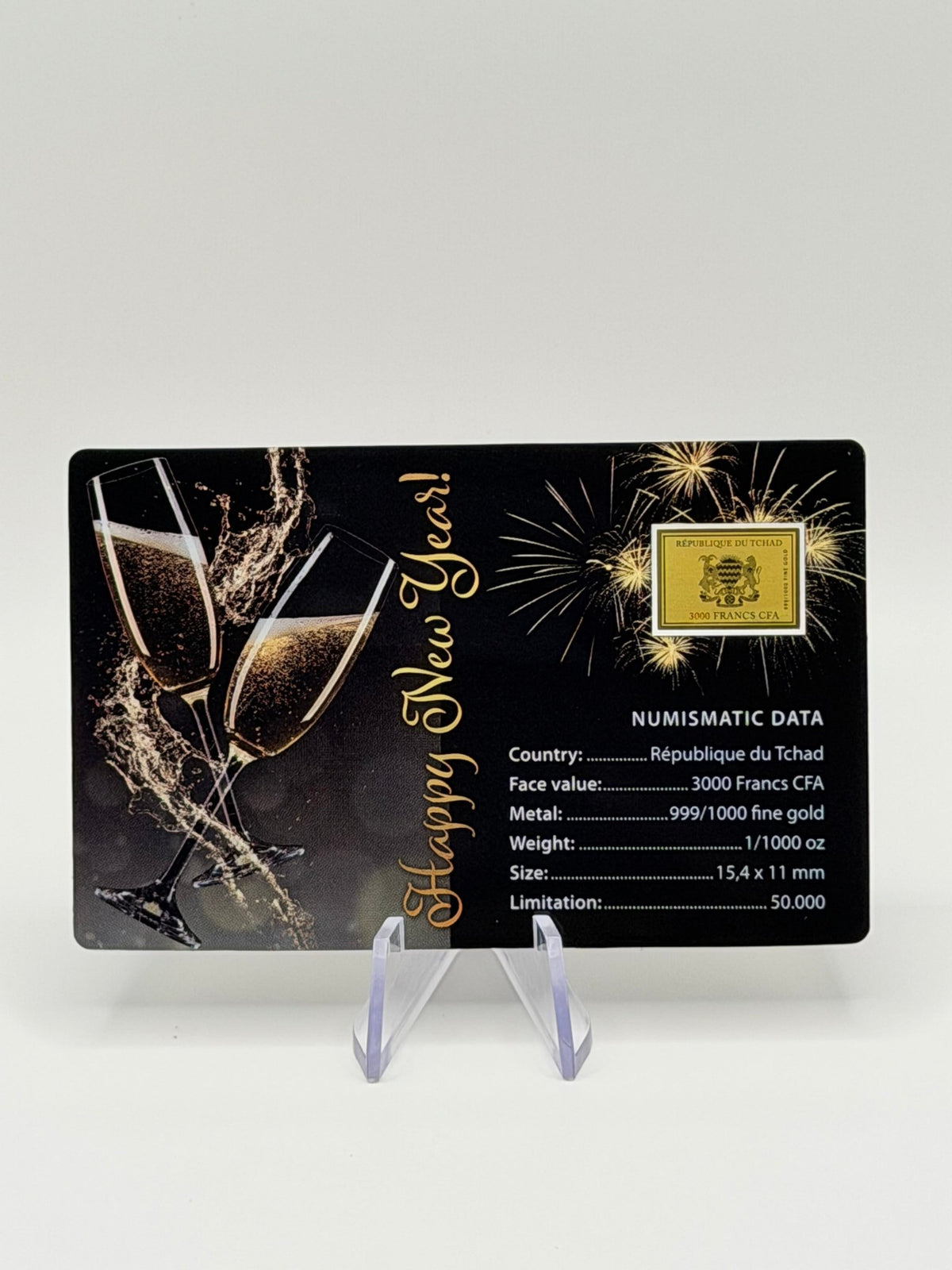 Happy New Year! 1/1000 oz .999 Fine Gold Bar - Republic of Chad 3000 Francs CFA - MMmetalsandmore