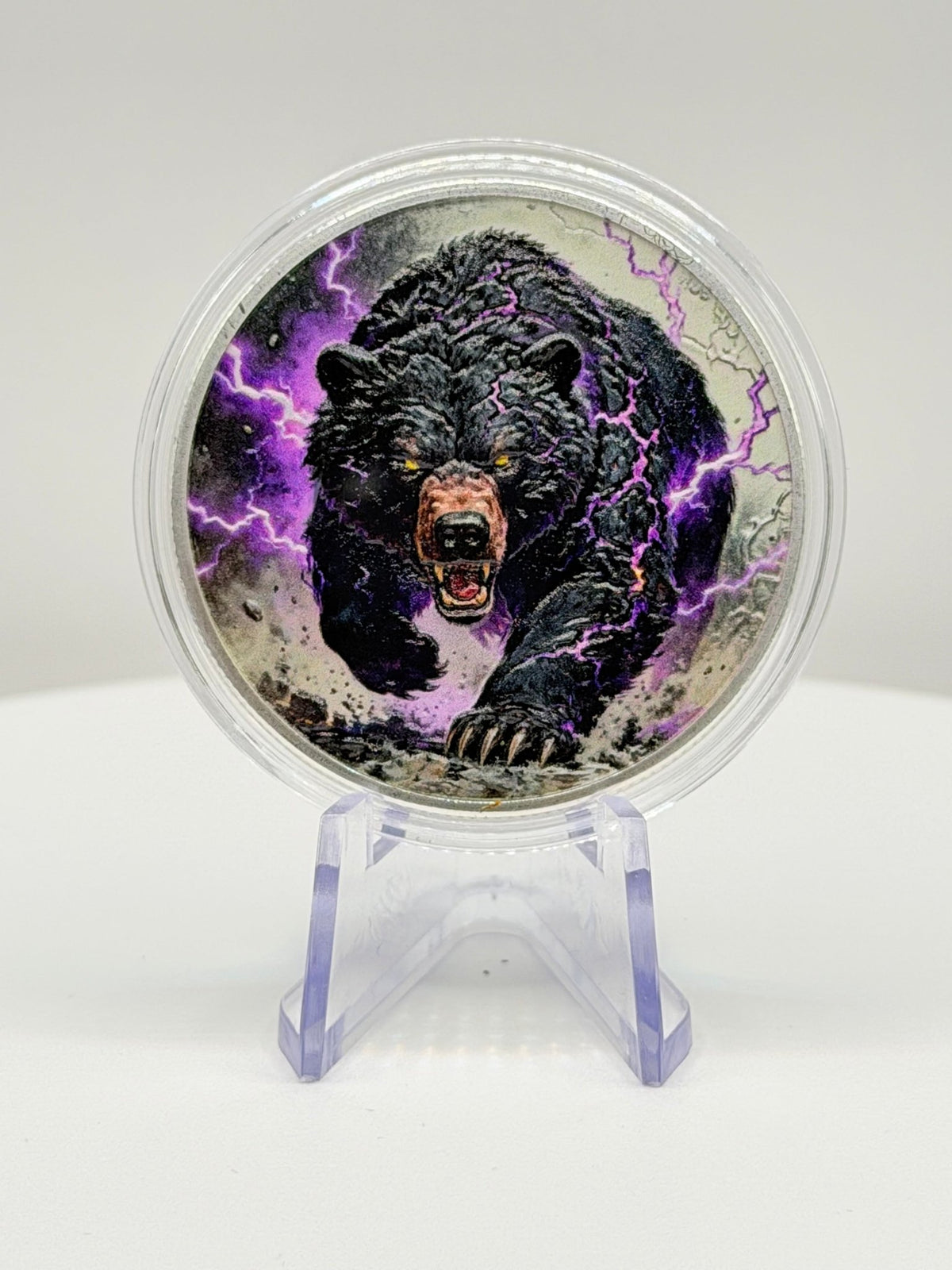 Grizzly Bear Lightning Strike 1 oz .999 Fine Copper Art Round - Limited Edition Colorized Bullion - MMmetalsandmore