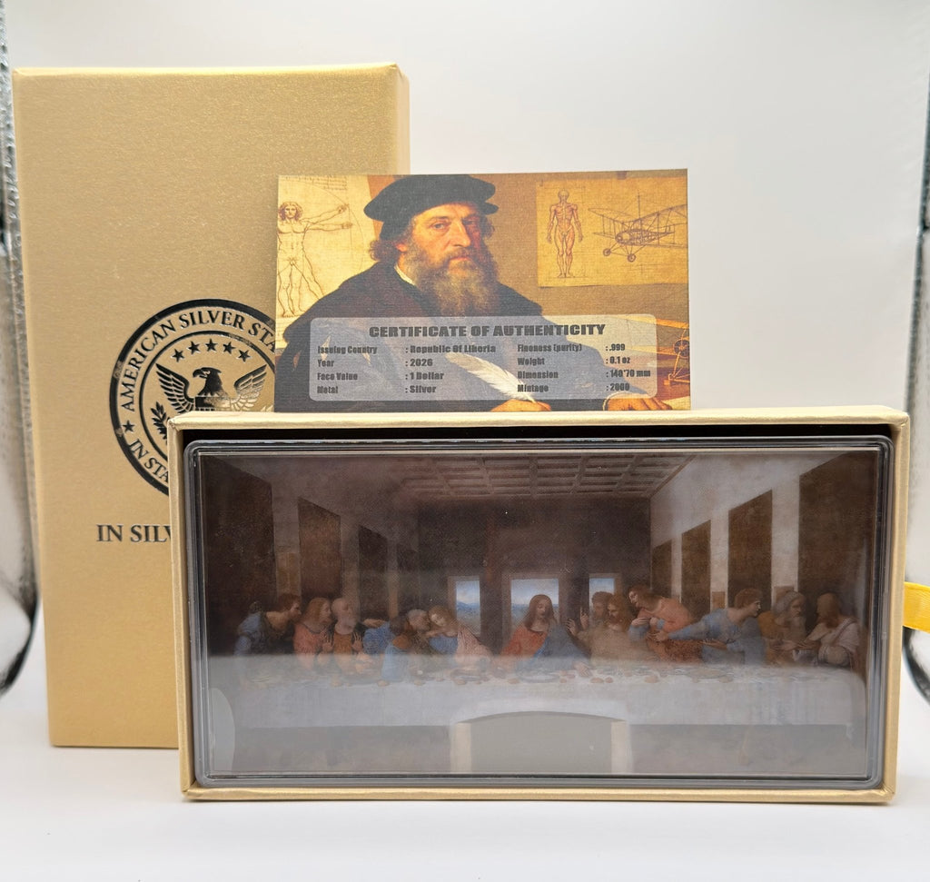 2026 Republic of Liberia The Last Supper 1/10 oz .999 Fine Silver Note Coin – Leonardo da Vinci Art Masterpiece with COA & Gift Box - MMmetalsandmore