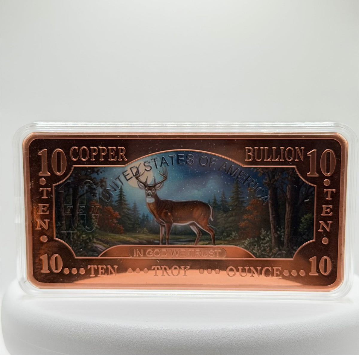 10 oz Deer Currency Colorized .999 Fine Copper Art Bar Bullion - MMmetalsandmore
