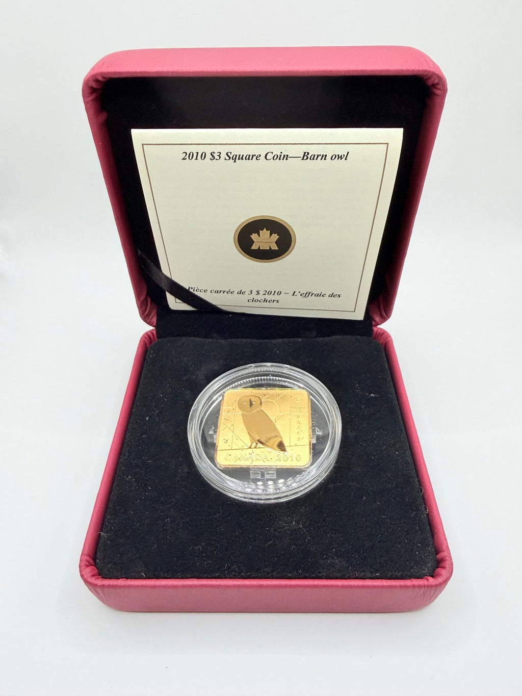2010 Canada $3 Wildlife Conservation Series: Barn Owl Gold-Plated Sterling Silver Square Coin (Box & COA) - MMmetalsandmore