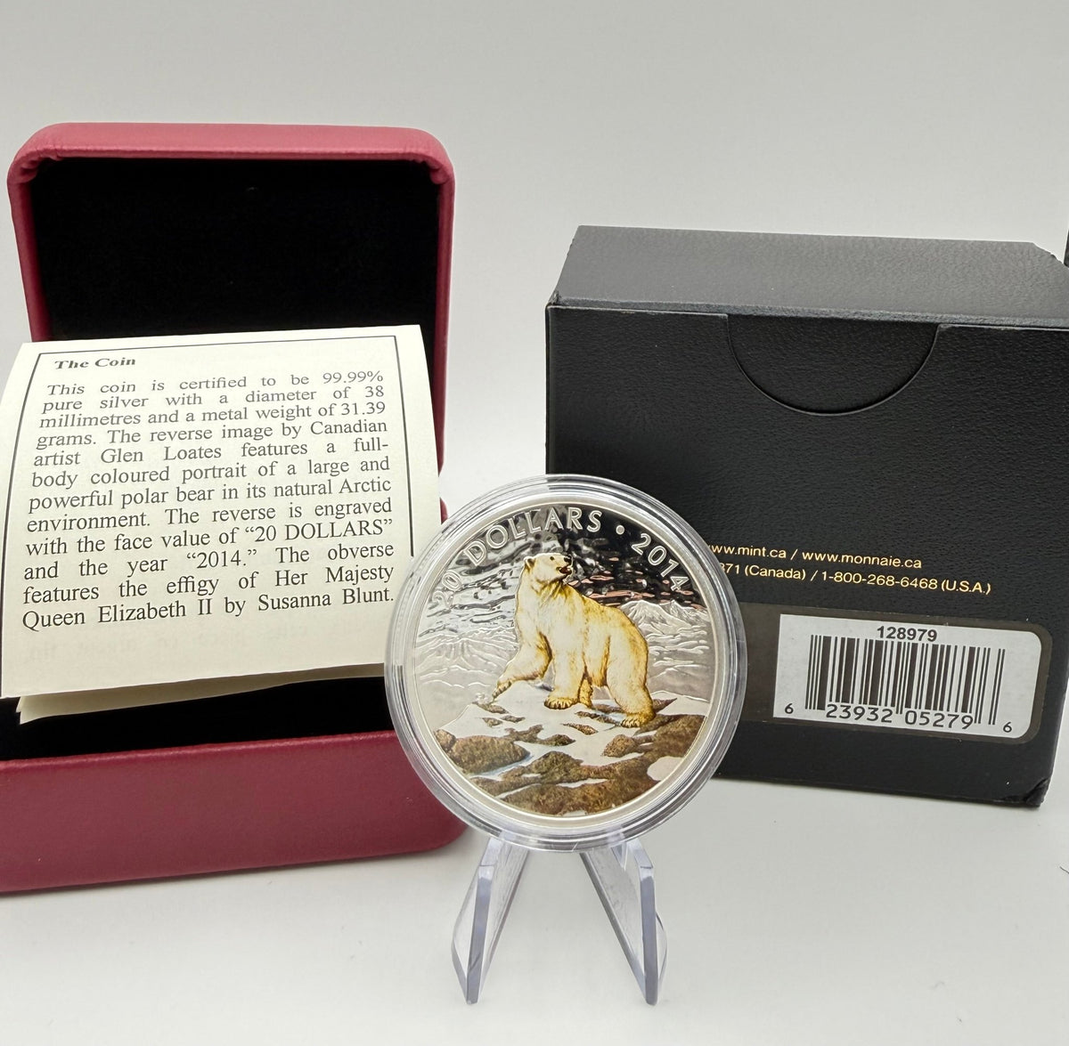 2014 Canada $20 Iconic Polar Bear 1 oz Fine Silver Coloured Coin (with Box & COA) - MMmetalsandmore