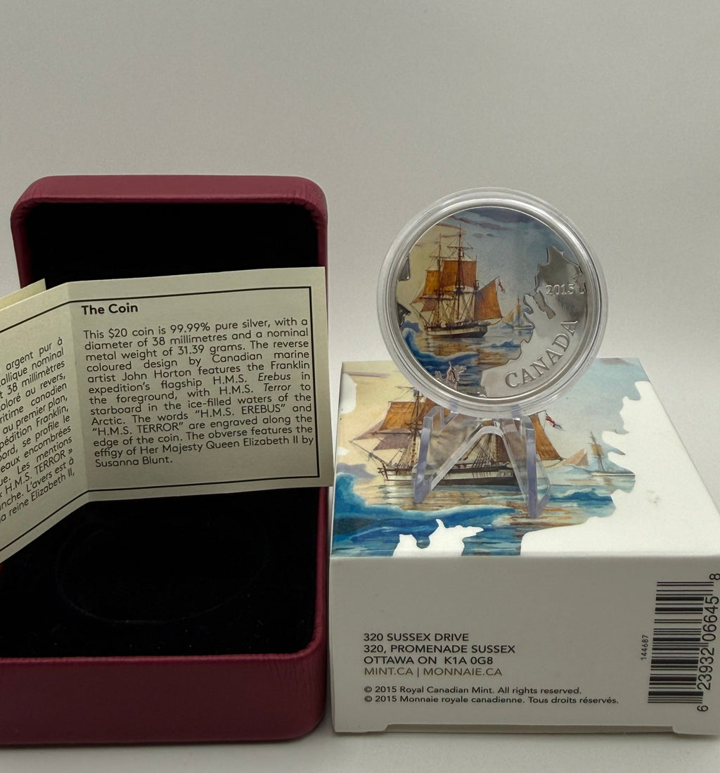 2015 Canada $20 Lost Ships in Canadian Waters: Franklin's Lost Expedition 1 oz Pure Silver Coloured Coin - MMmetalsandmore
