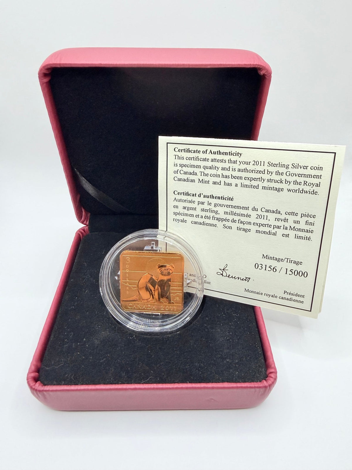 2011 Canada $3 Wildlife Conservation Series: Black-Footed Ferret Gold-Plated Sterling Silver Square Coin (Box & COA) - MMmetalsandmore