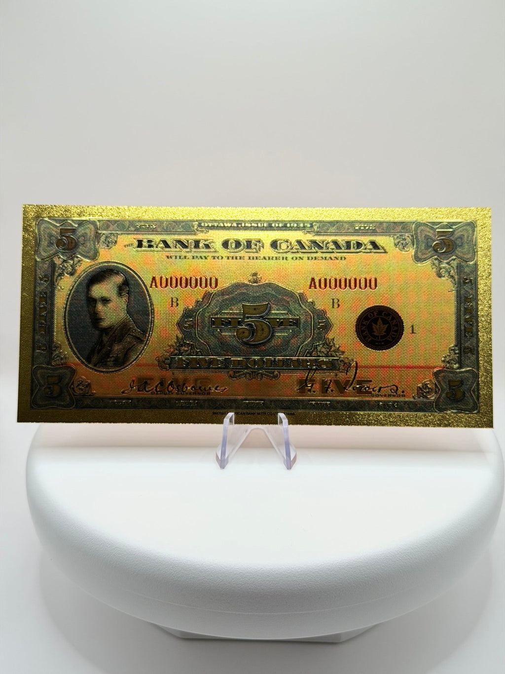 Lot of Bank of Canada One Dollar Gold Foil Note Replica, Vintage Canadian Currency Decor, 24K Plated Novelty Banknote Gift - MMmetalsandmore